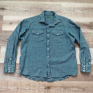 Sid Mashburn Men's Green/Bone Gingham Flannel Western Pearl Snap Shirt Size XL